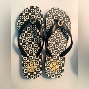 Tory Burch Black and White Flip Flops